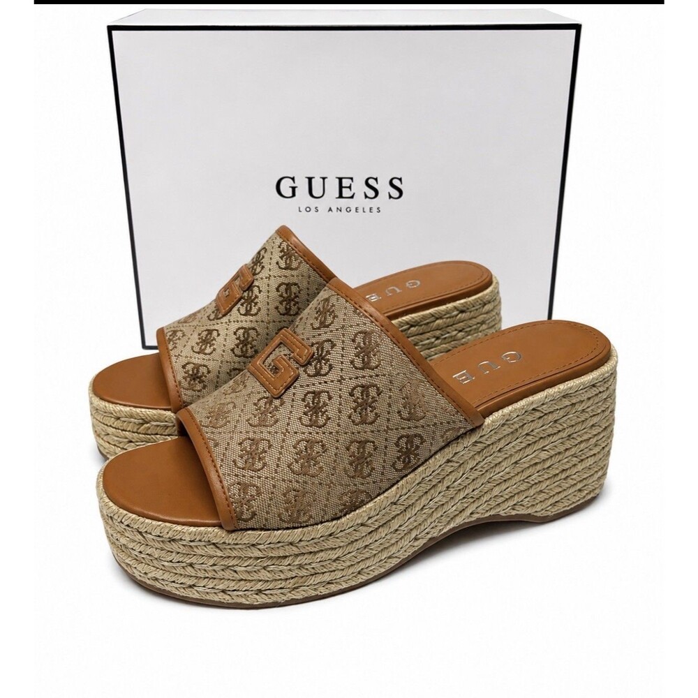 Guess Zakki Espadrille Wedge Sandal Allover GG Monogram Size 10M New in Box